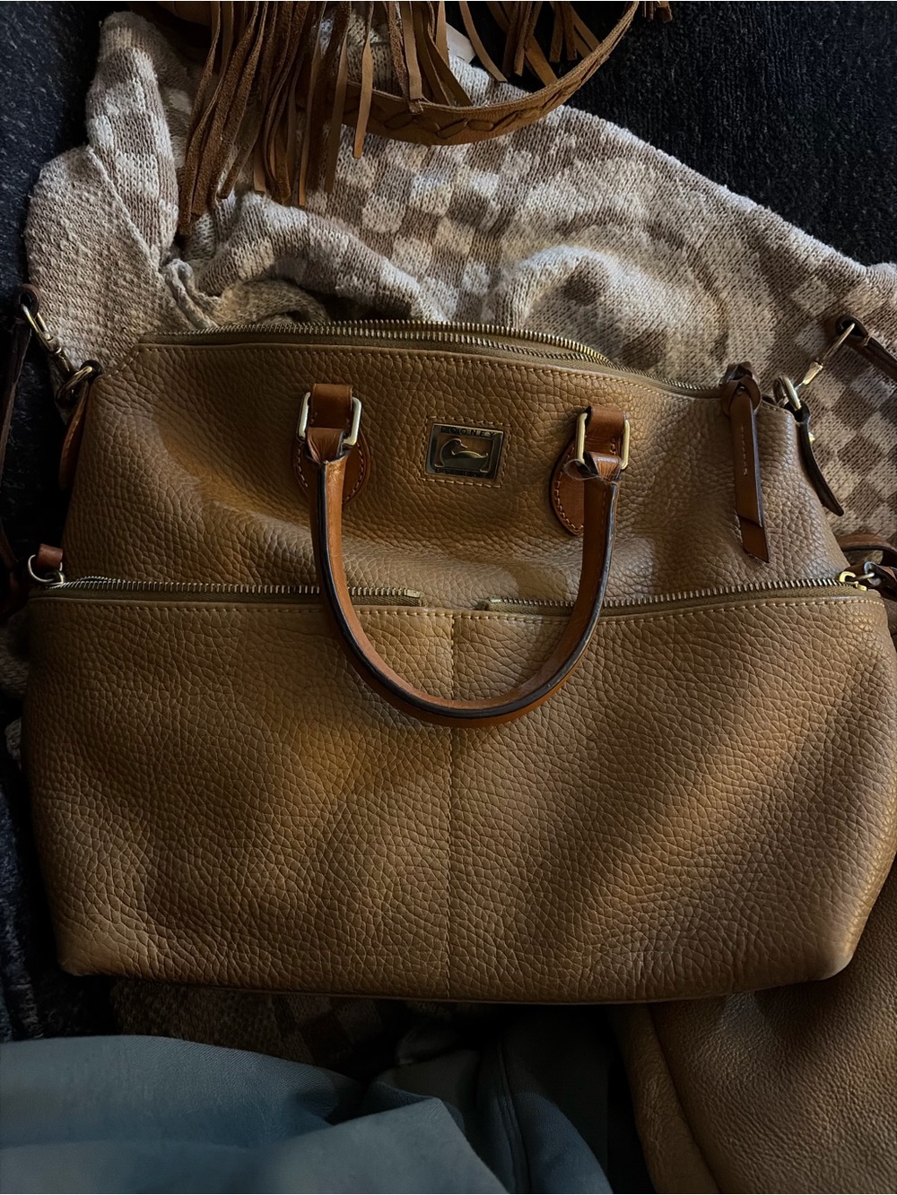 Dooney & Bourke Pebbled Leather Tote in Brown and Tan